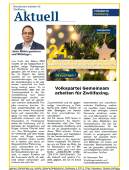 Winter Gemeindeparteizeitung mit dem Wahlprogramm für die Gemeinderatswahl 2025.